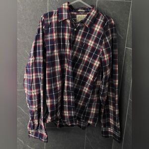 Men's Abercrombie & Fitch Red Blue Plaid  Long Sleeve Muscle Collared Shirt XXL